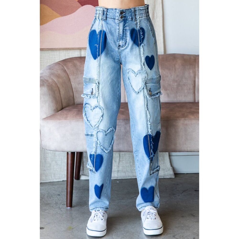 OLI + HALI Washed Heart Detail Mid Rise Stretch Denim Jeans